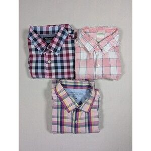 Lot of 3 Men Size M Button Up Shirts J. Crew Banana Republic Plaid Pink Blue